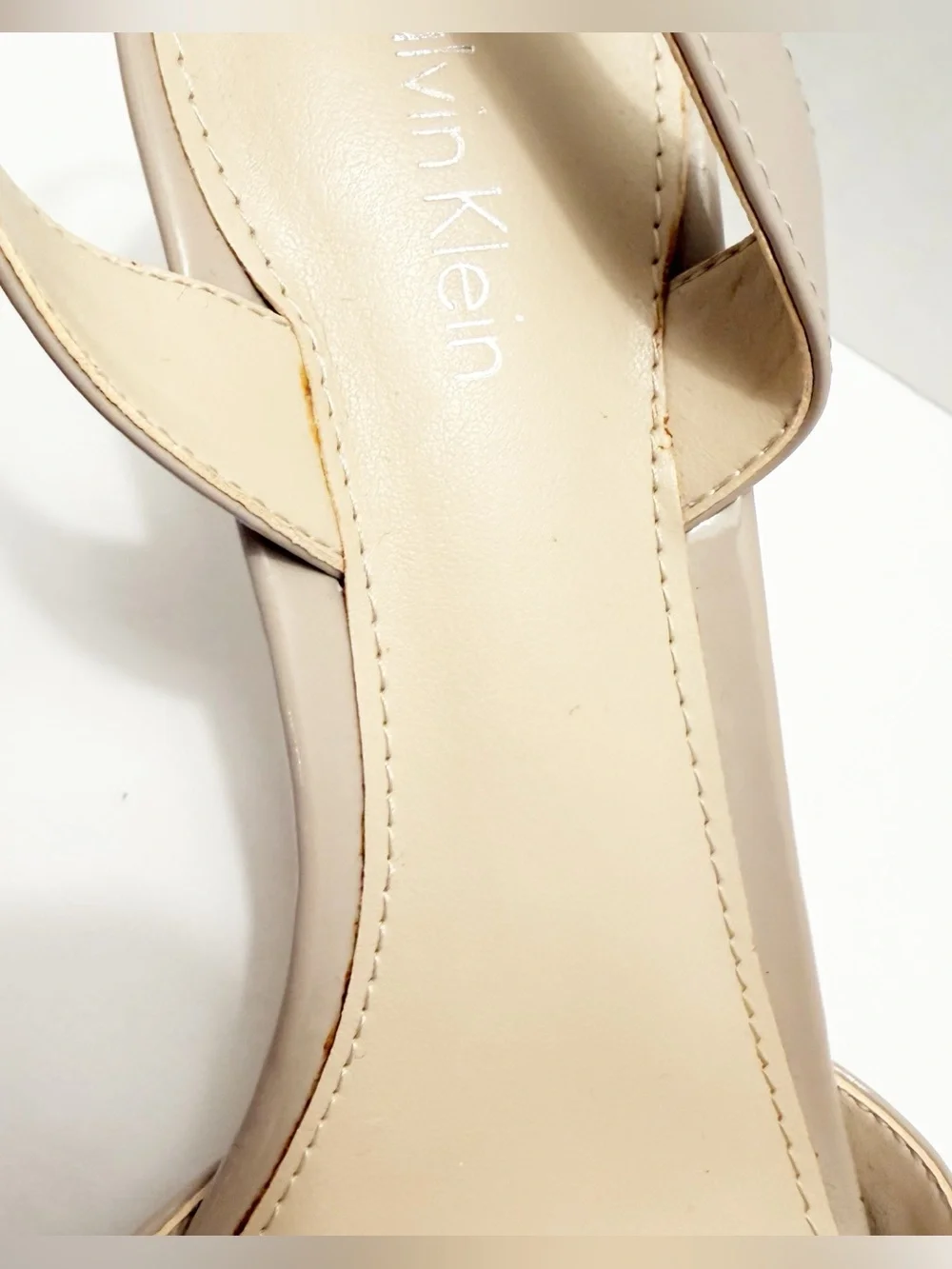 Calvin Klein Glossy Taupe Patent Slingback Heels